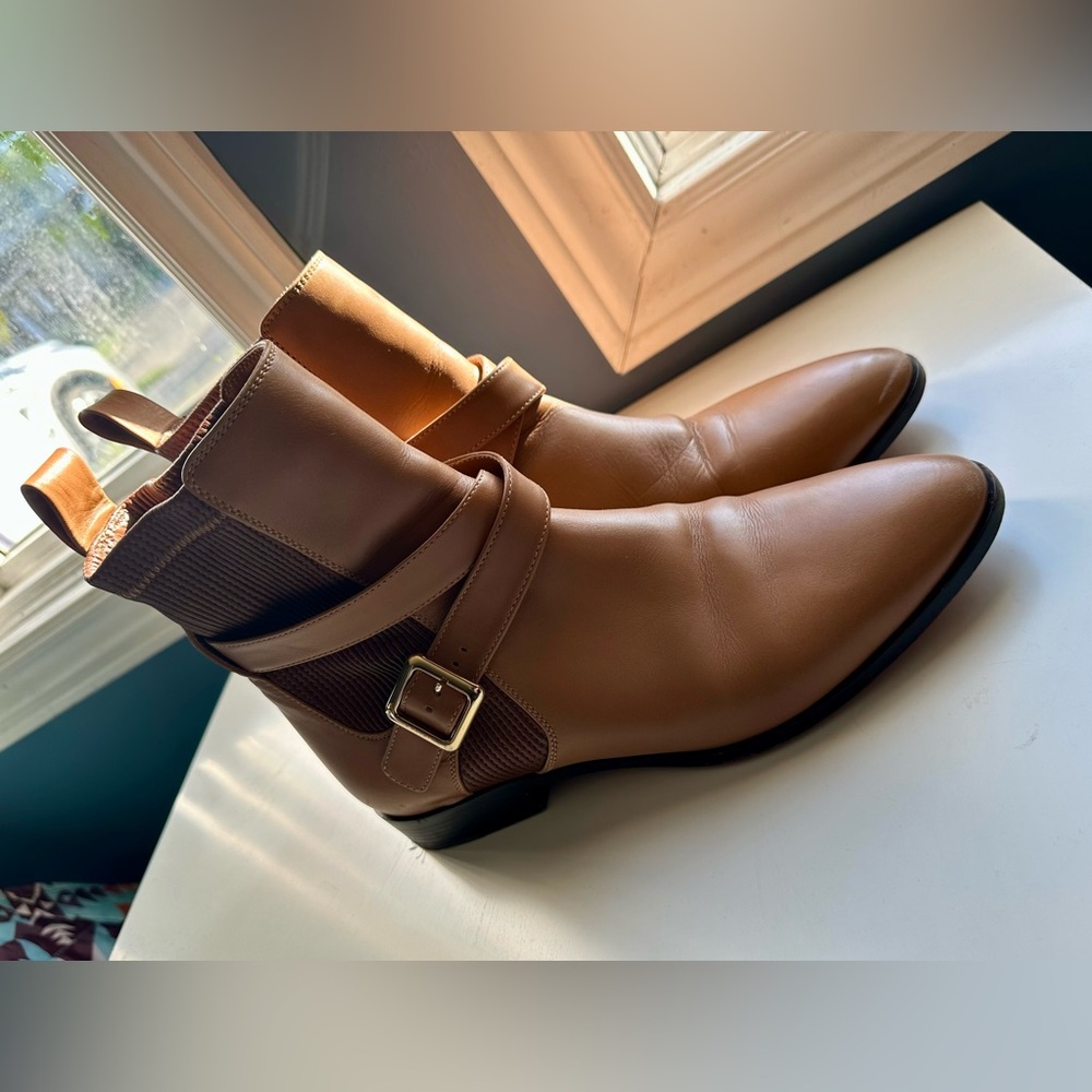 Chloe Tan Leather Ankle Boots with Buckle